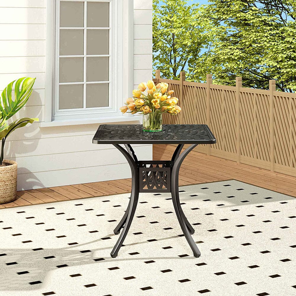 2.6ft Width Cast Aluminium Square Outdoor Dining Table Black Garden Dining Tables Living and Home